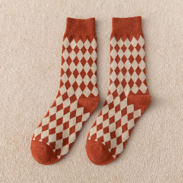 Women's Argyle Warm Thermal Aesthetic Crew Socks - Orange - 6 Pairs - One Size (US 5.5 - US 8.5) - image 5