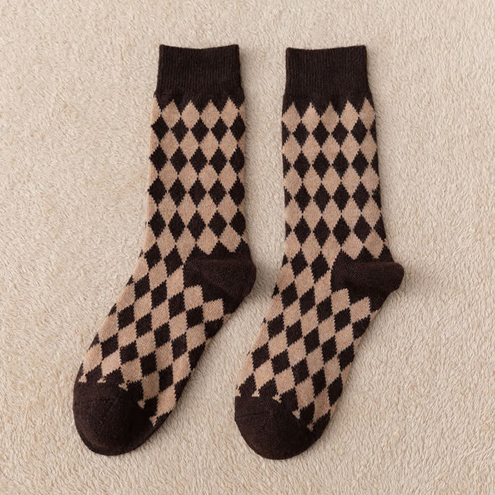 Women's Argyle Warm Thermal Aesthetic Crew Socks - Coffee - 6 Pairs - One Size (US 5.5 - US 8.5) - image 2