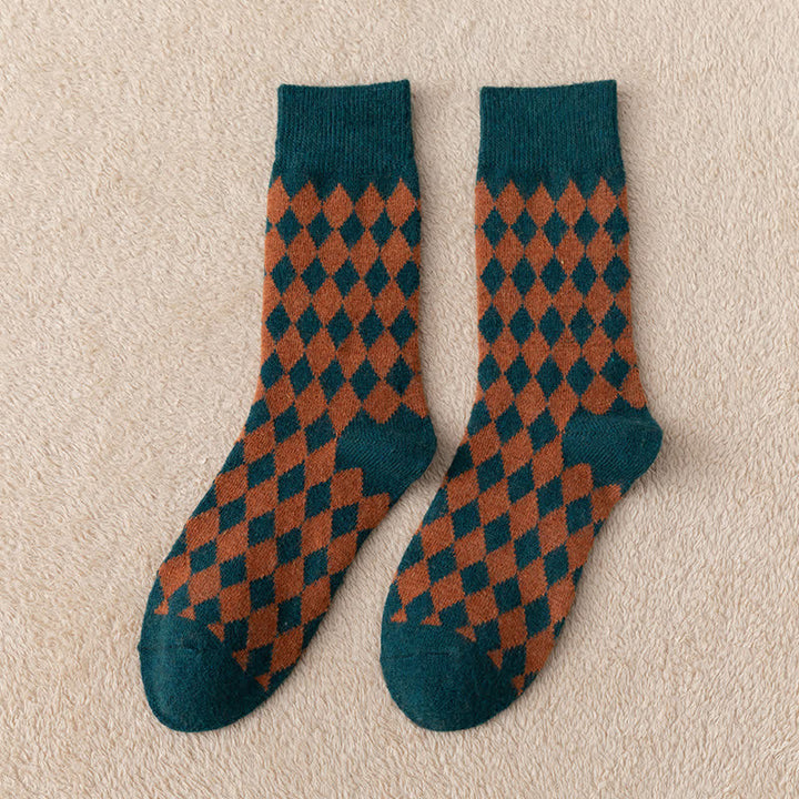 Women's Argyle Warm Thermal Aesthetic Crew Socks - Green - 6 Pairs - One Size (US 5.5 - US 8.5) - image 8