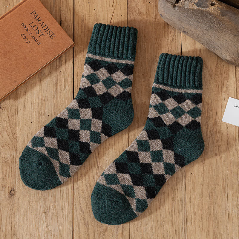 Men's Characteristic Plaid Pattern Winter Crew Socks - Dark Green - 6 Pairs - One Size (US 6.5 - US 10) - image 6