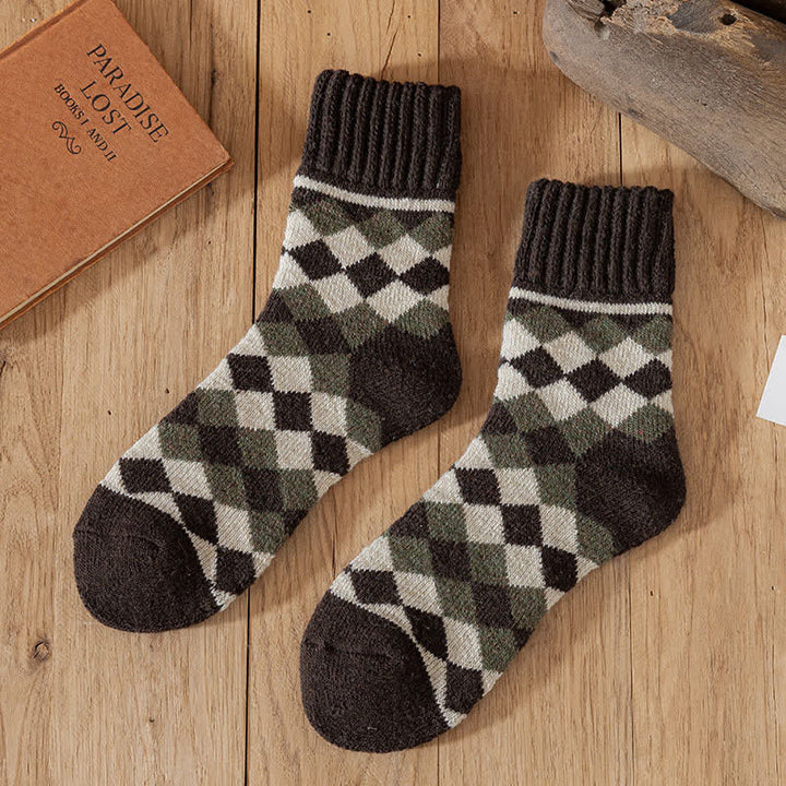 Men's Characteristic Plaid Pattern Winter Crew Socks - Coffee - 6 Pairs - One Size (US 6.5 - US 10) - image 9