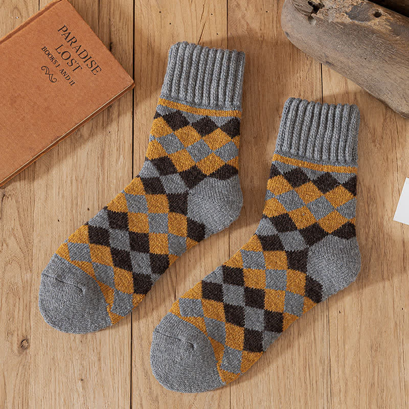 Men's Characteristic Plaid Pattern Winter Crew Socks - Gray - 6 Pairs - One Size (US 6.5 - US 10) - image 12