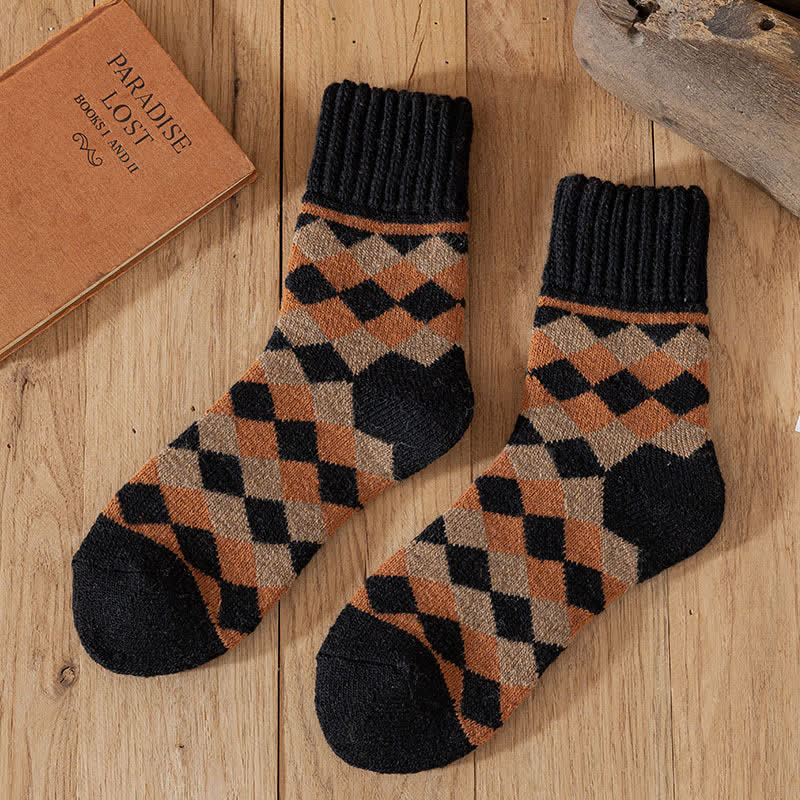 Men's Characteristic Plaid Pattern Winter Crew Socks - Black - 6 Pairs - One Size (US 6.5 - US 10) - image 2