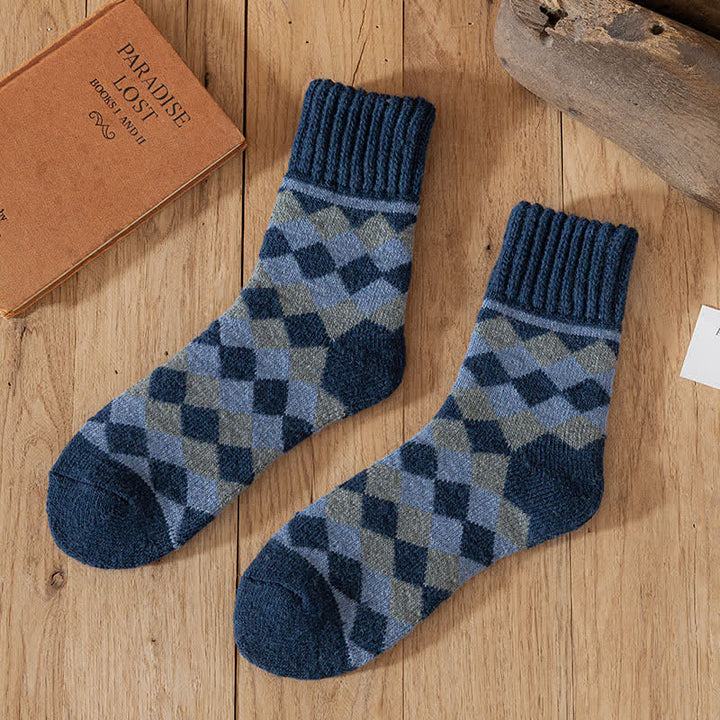 Men's Characteristic Plaid Pattern Winter Crew Socks - Navy - 6 Pairs - One Size (US 6.5 - US 10) - image 11