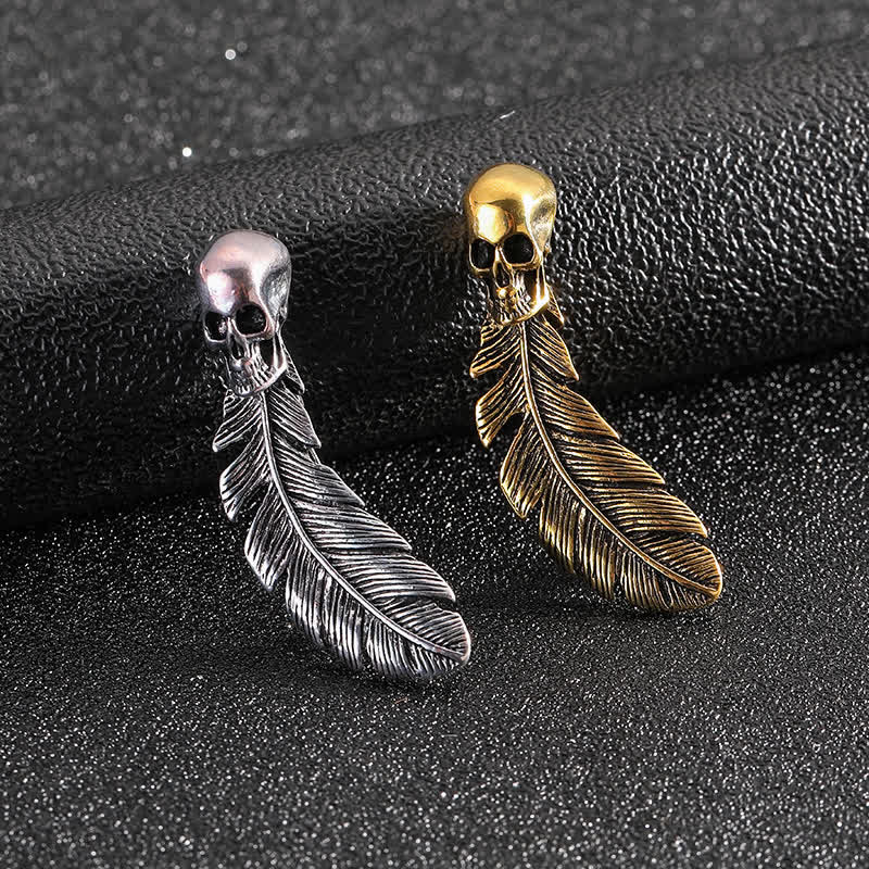 Cool Hip Hop Skull Head & Feather Brooch - image 1