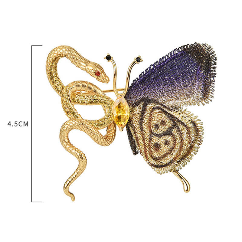 Women's Purple Embroidery Butterfly & Gold Snake Brooch - image 6