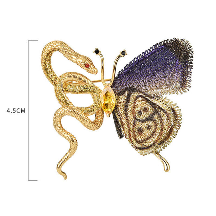 Women's Purple Embroidery Butterfly & Gold Snake Brooch - image 6
