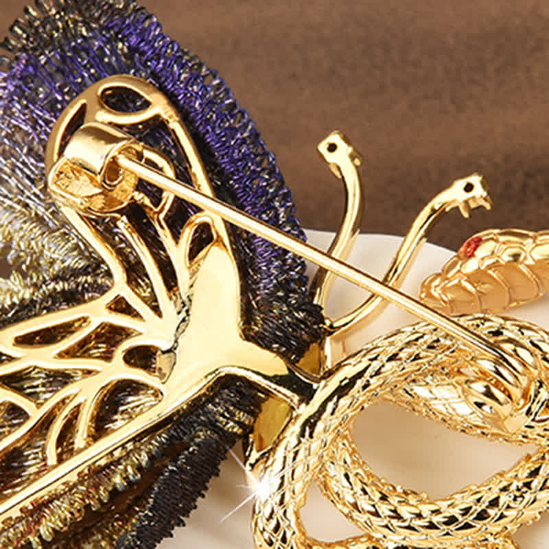 Women's Purple Embroidery Butterfly & Gold Snake Brooch - image 4