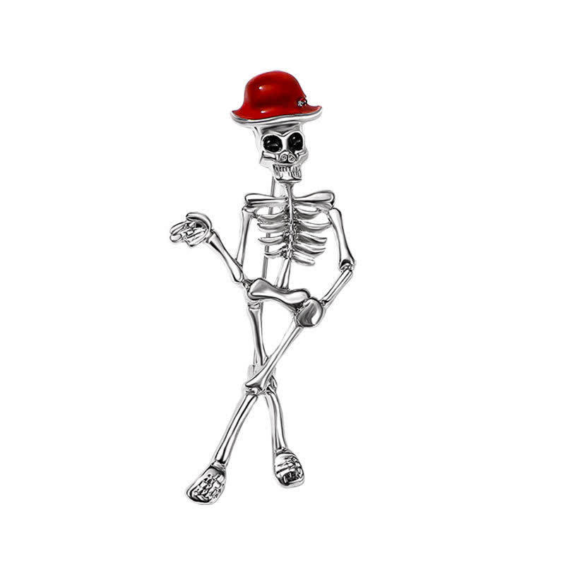 Horror Cool Sketelon Skull Enamel Hat Brooch - Red - image 8