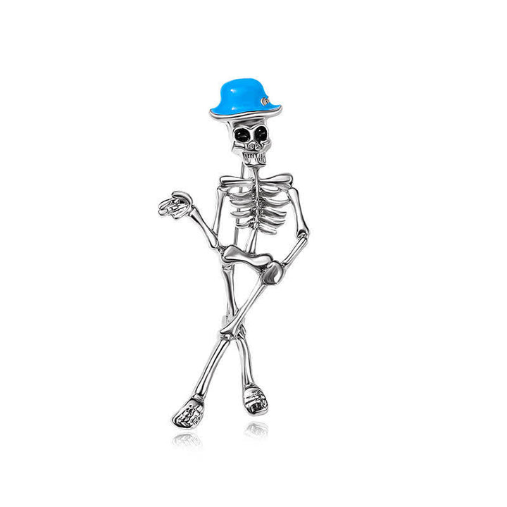 Horror Cool Sketelon Skull Enamel Hat Brooch - Blue - image 2
