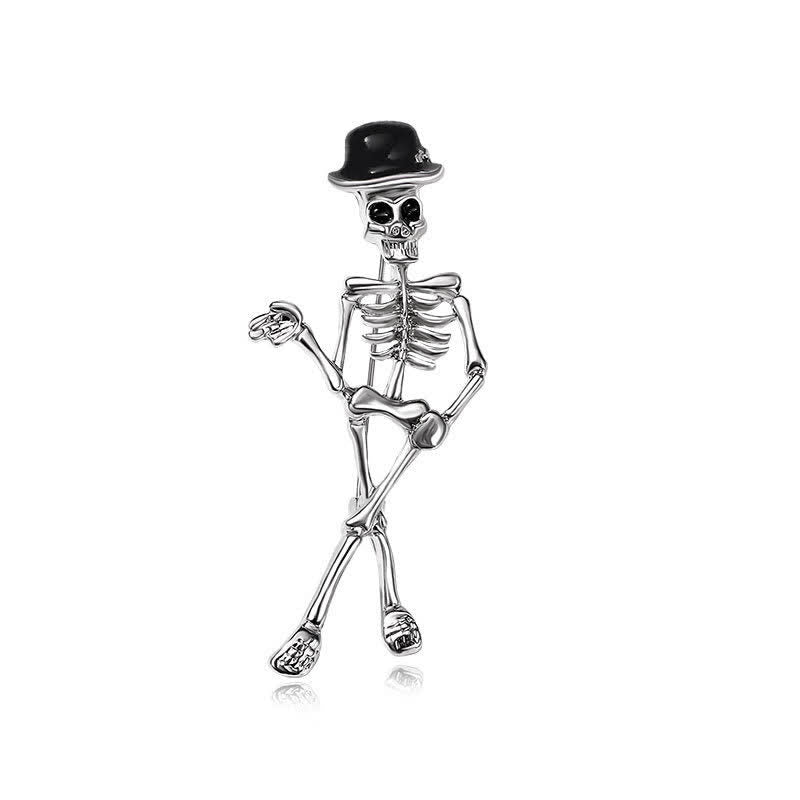 Horror Cool Sketelon Skull Enamel Hat Brooch - Black - image 10