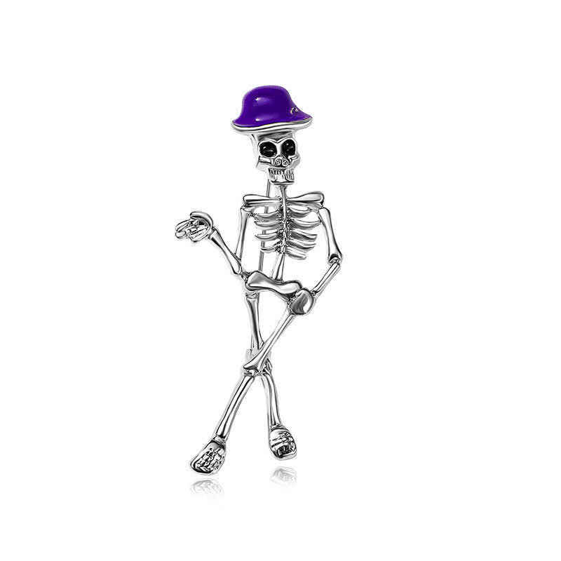 Horror Cool Sketelon Skull Enamel Hat Brooch - Purple - image 12