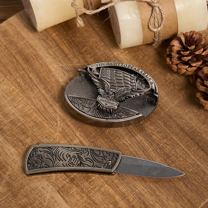 Functional DIY Hidden Knife Belt Buckle Retro Bull Ring Bundle Set  - image 23