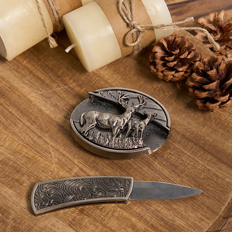 Functional DIY Hidden Knife Belt Buckle Retro Bull Ring Bundle Set  - image 9