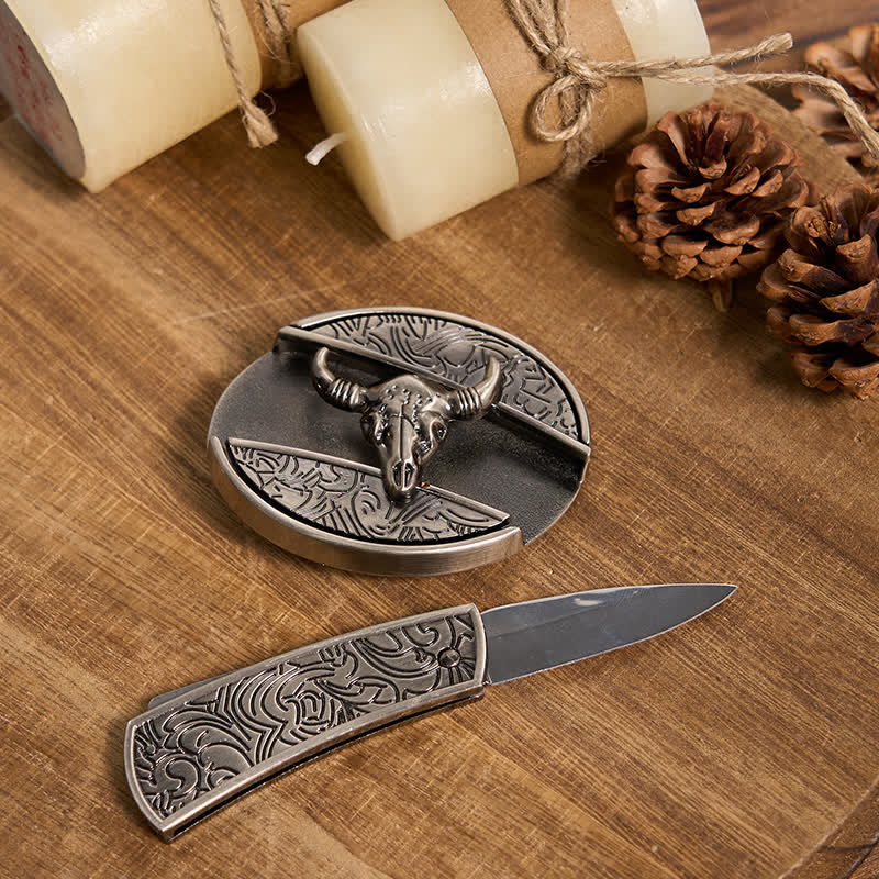 Functional DIY Hidden Knife Belt Buckle Retro Bull Ring Bundle Set  - image 30