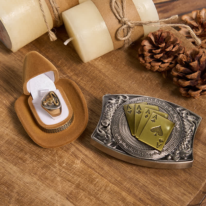 Functional DIY Hidden Knife Belt Buckle Retro Bull Ring Bundle Set  - Gold Poker - Without Belt - Not Included Belt - image 50