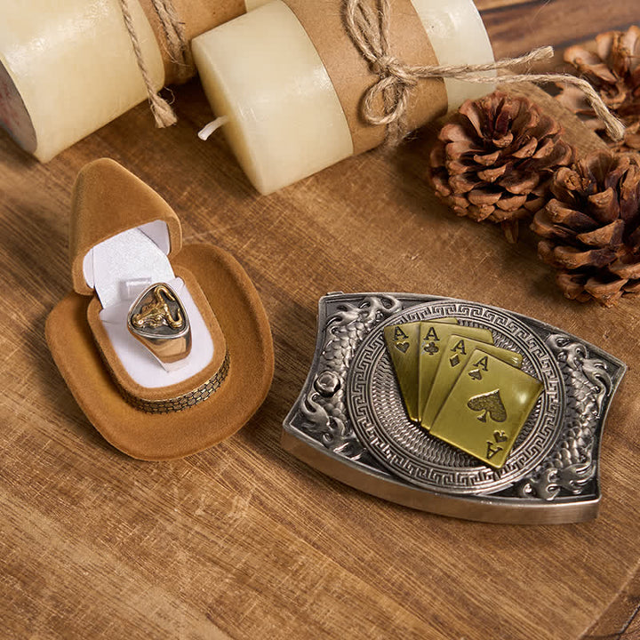 Functional DIY Hidden Knife Belt Buckle Retro Bull Ring Bundle Set  - Gold Poker - Without Belt - Not Included Belt - image 50