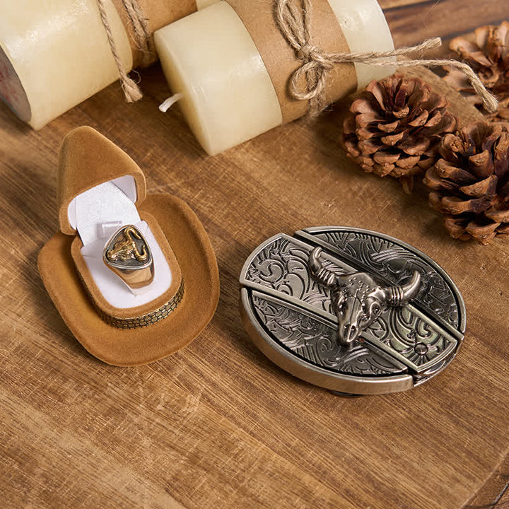 Functional DIY Hidden Knife Belt Buckle Retro Bull Ring Bundle Set  - Bull - Without Belt - Not Included Belt - image 29