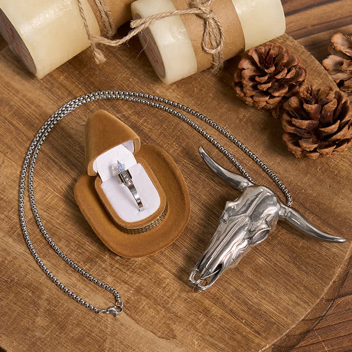 Longhorn Bull Pendant Hidden Blade Ring Bundle Set  - Longhorn Pendant & Silver Ring - image 0