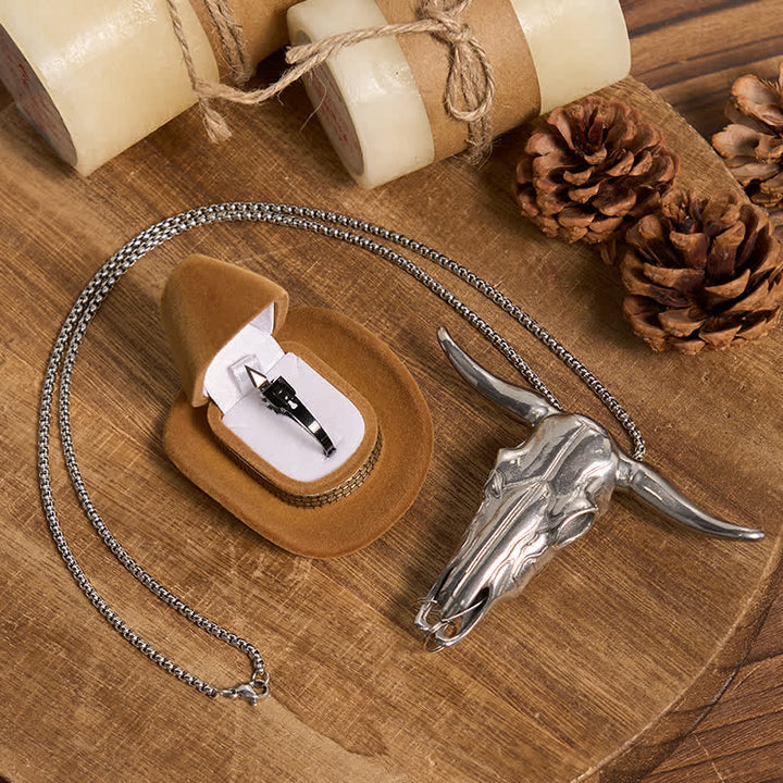 Longhorn Bull Pendant Hidden Blade Ring Bundle Set  - Longhorn Pendant & Black Ring - image 6