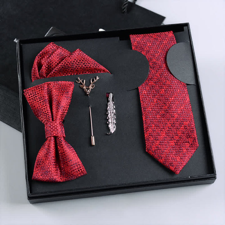 5Pcs Men's Purple / Red Micro Plaid Bow Ties Gift Box - Dark Red - image 1
