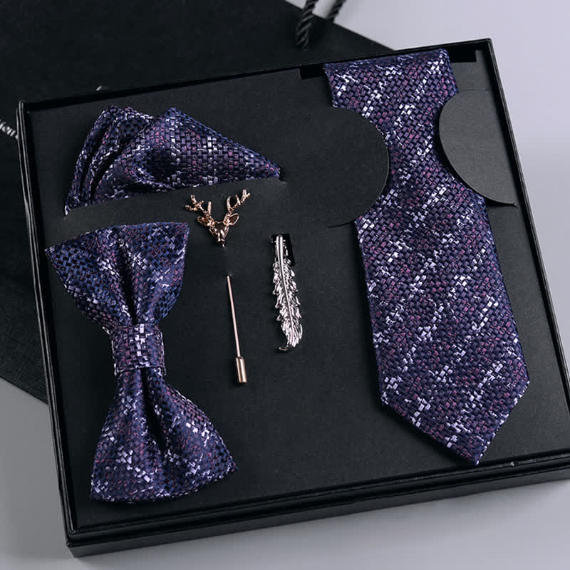 5Pcs Men's Purple / Red Micro Plaid Bow Ties Gift Box - Dark Purple - image 0