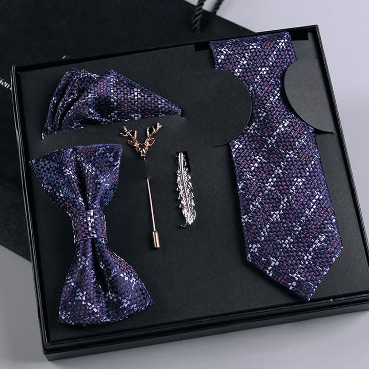 5Pcs Men's Purple / Red Micro Plaid Bow Ties Gift Box - Dark Purple - image 0