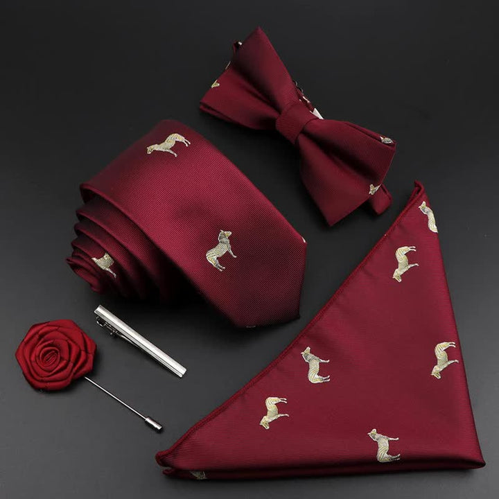 5Pcs Men's Burgundy Floral Paisley Bow Ties Gift Box - Horse - image 1