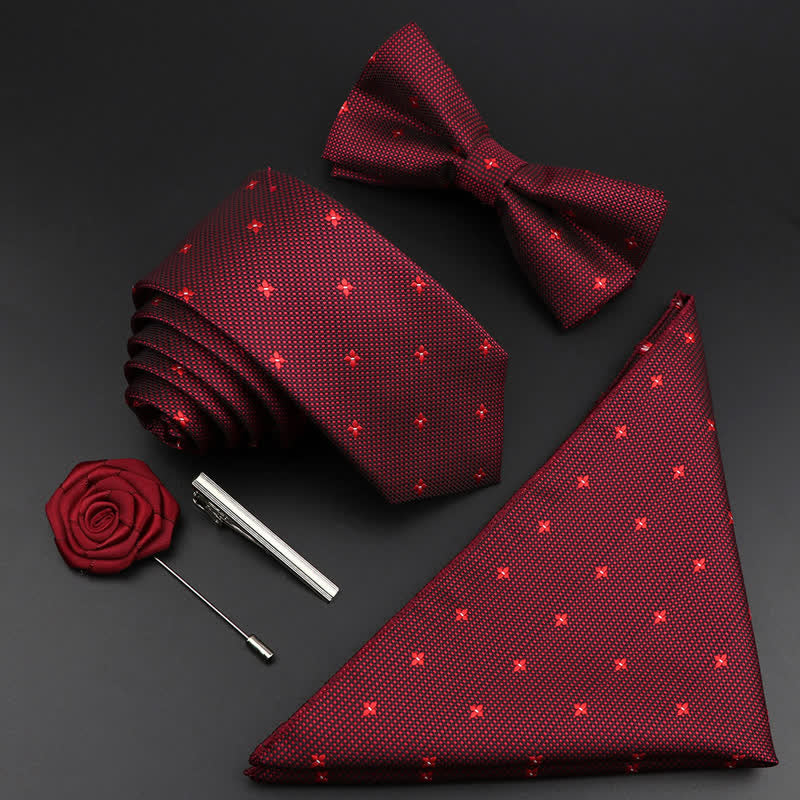 5Pcs Men's Burgundy Floral Paisley Bow Ties Gift Box - Small Flower - image 4
