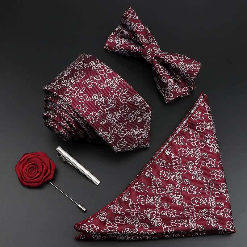 5Pcs Men's Burgundy Floral Paisley Bow Ties Gift Box - Floral - image 3