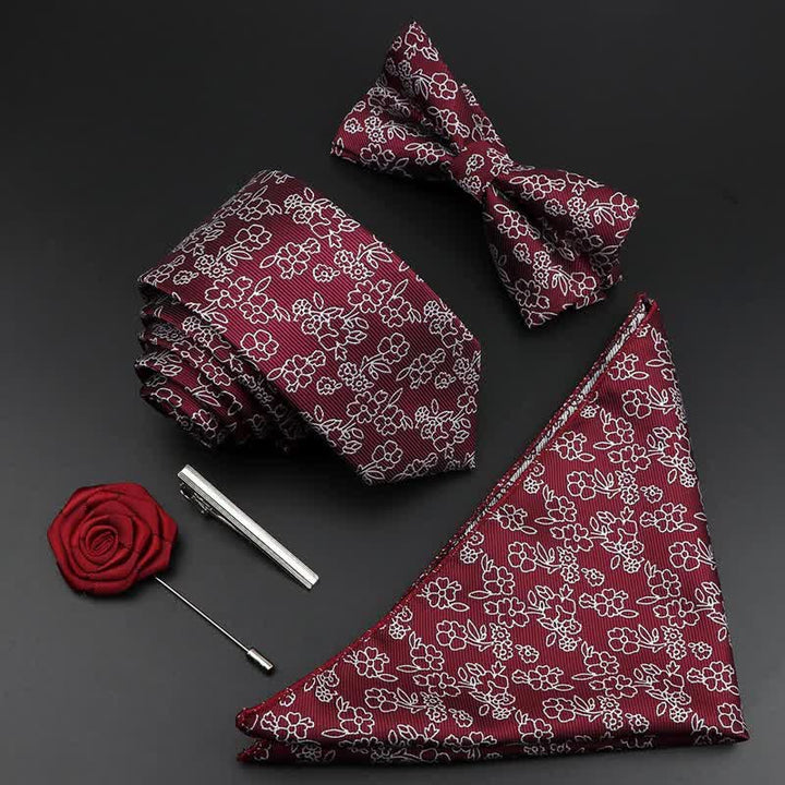 5Pcs Men's Burgundy Floral Paisley Bow Ties Gift Box - Floral - image 3