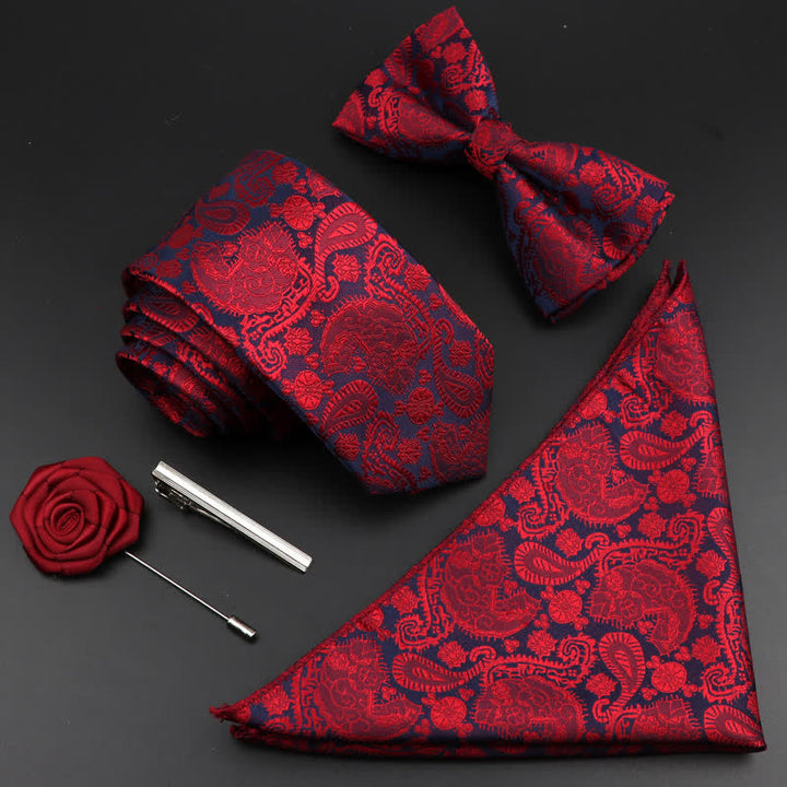 5Pcs Men's Burgundy Floral Paisley Bow Ties Gift Box - Paisley - image 0
