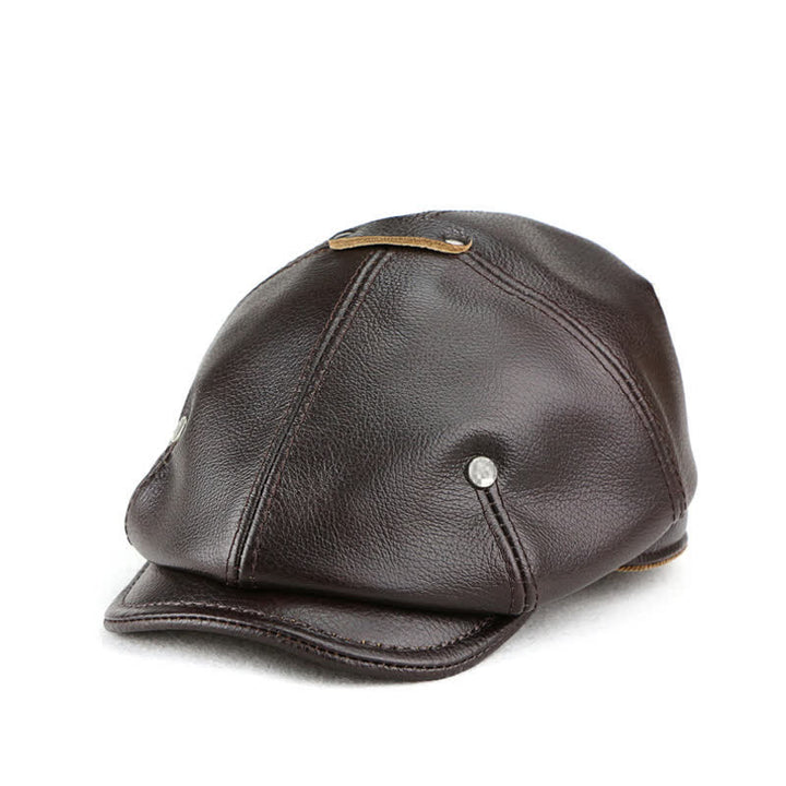 Chic Artist Painter Look Rivets Leather Beret Hat - Dark Brown - L (23 1/4"-23 5/8") - image 11