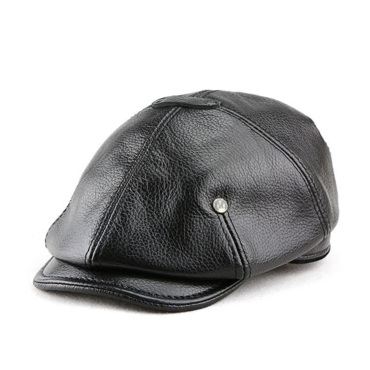 Chic Artist Painter Look Rivets Leather Beret Hat - Black - L (23 1/4"-23 5/8") - image 8