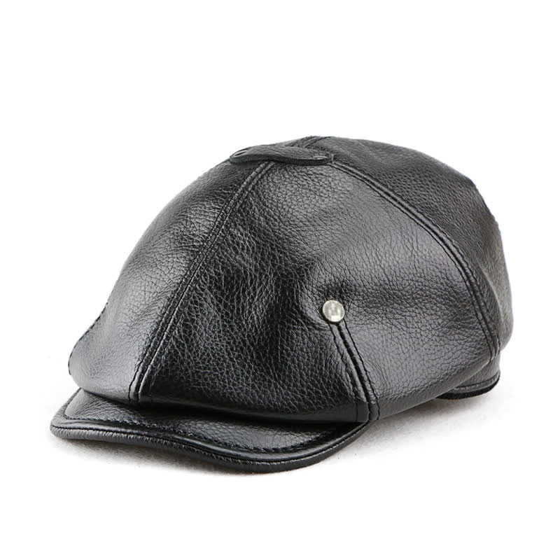 Chic Artist Painter Look Rivets Leather Beret Hat - Black - L (23 1/4"-23 5/8") - image 8