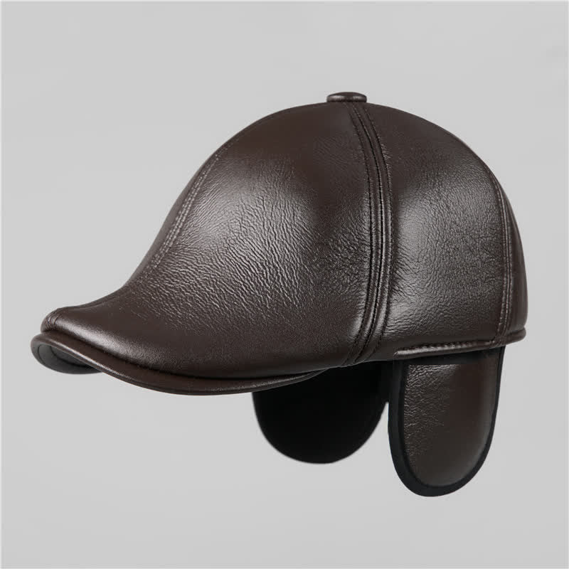 Black Ivy Cap Warm Earmuffs Leather Beret Hat - image 8