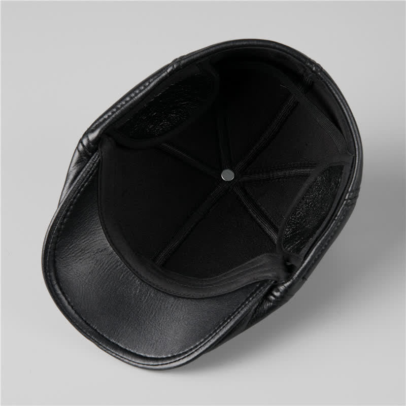Black Ivy Cap Warm Earmuffs Leather Beret Hat - image 6