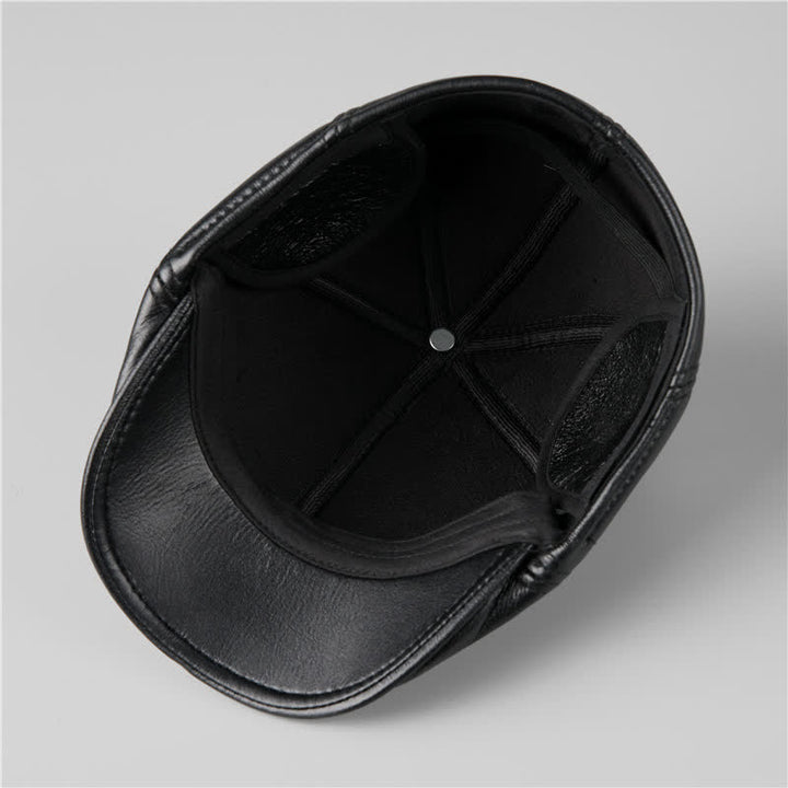 Black Ivy Cap Warm Earmuffs Leather Beret Hat - image 6