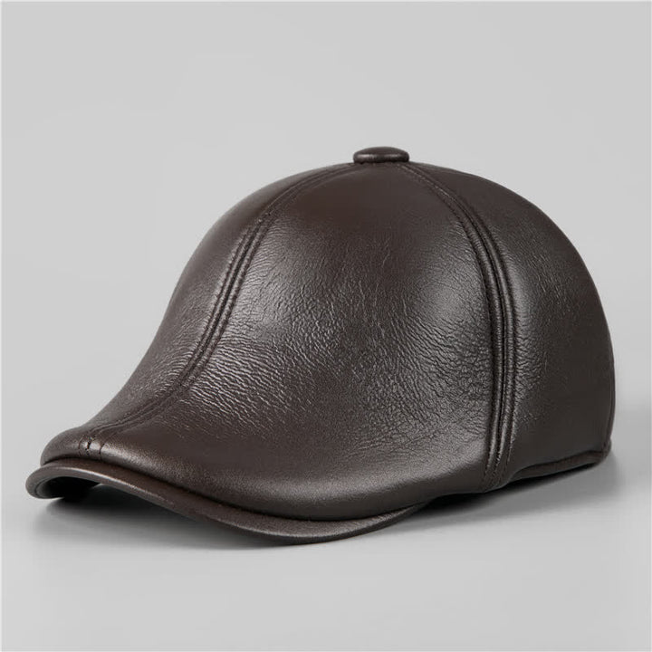 Black Ivy Cap Warm Earmuffs Leather Beret Hat - Coffee - L (23 1/4"-23 5/8") - image 7
