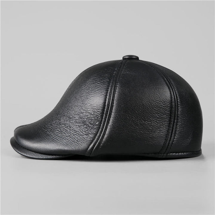Black Ivy Cap Warm Earmuffs Leather Beret Hat - image 3