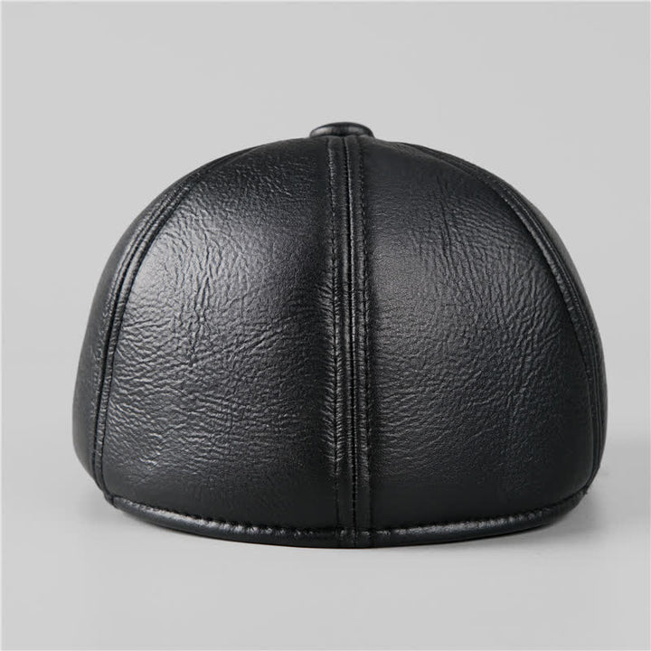 Black Ivy Cap Warm Earmuffs Leather Beret Hat - image 4