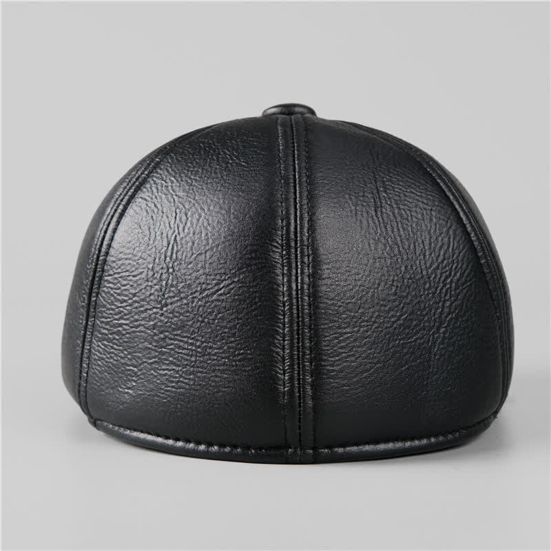 Black Ivy Cap Warm Earmuffs Leather Beret Hat - image 4