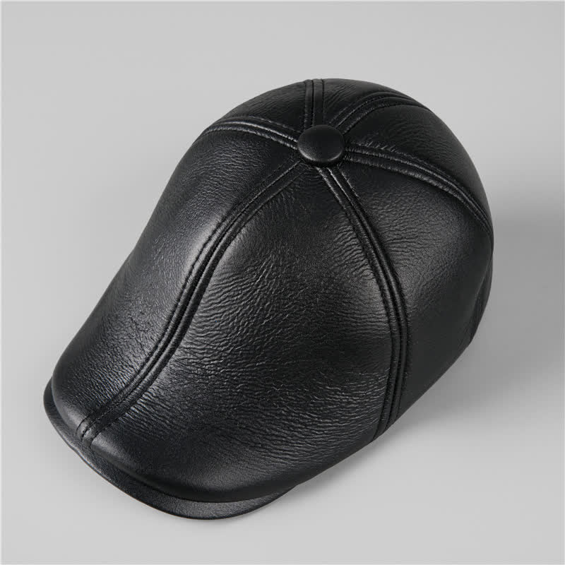 Black Ivy Cap Warm Earmuffs Leather Beret Hat - image 2