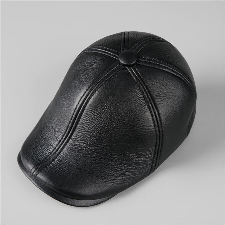 Black Ivy Cap Warm Earmuffs Leather Beret Hat - image 2
