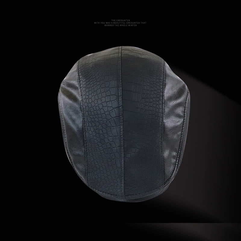 Alligator Print Vintage Stitching Leather Beret Hat - image 8