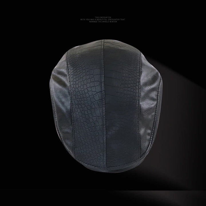 Alligator Print Vintage Stitching Leather Beret Hat - image 8