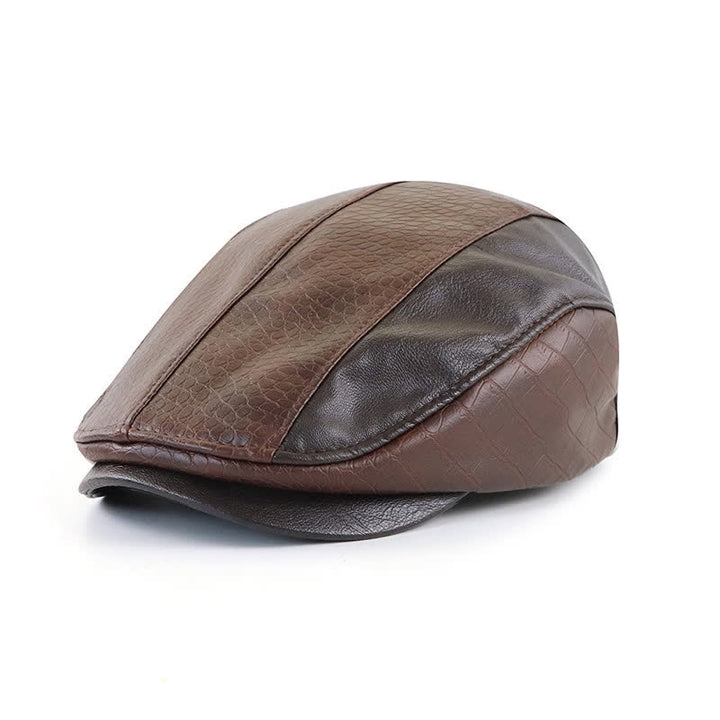 Alligator Print Vintage Stitching Leather Beret Hat - Dark Coffee - M (22"-22 7/8") - image 0