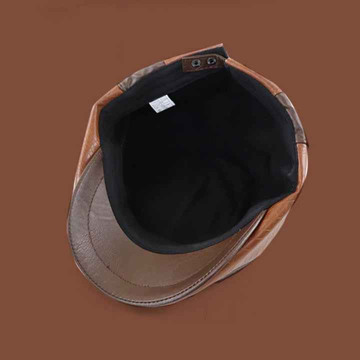 Alligator Print Vintage Stitching Leather Beret Hat - image 6