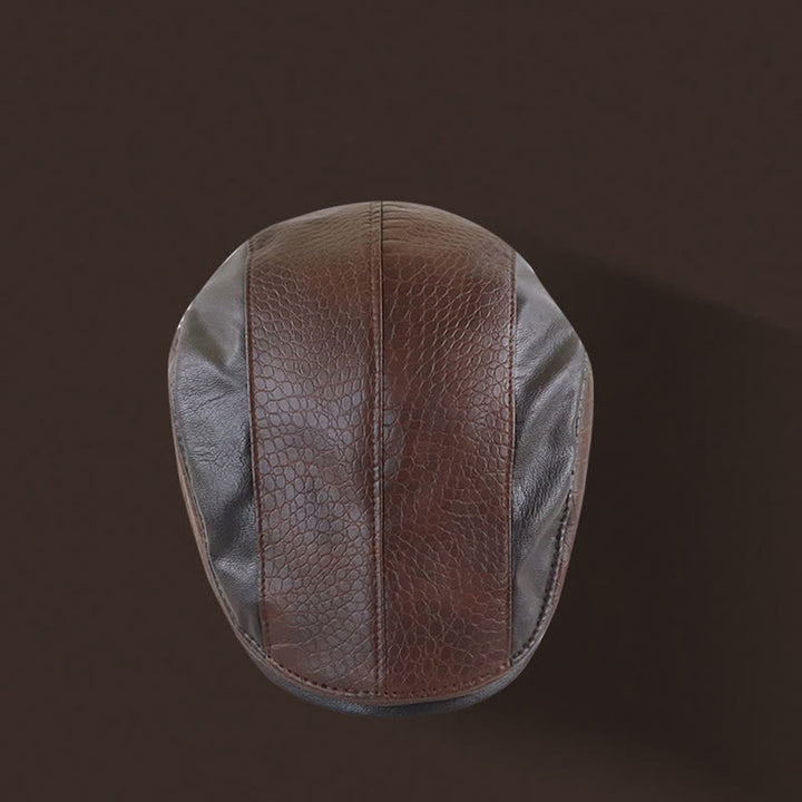 Alligator Print Vintage Stitching Leather Beret Hat - image 2