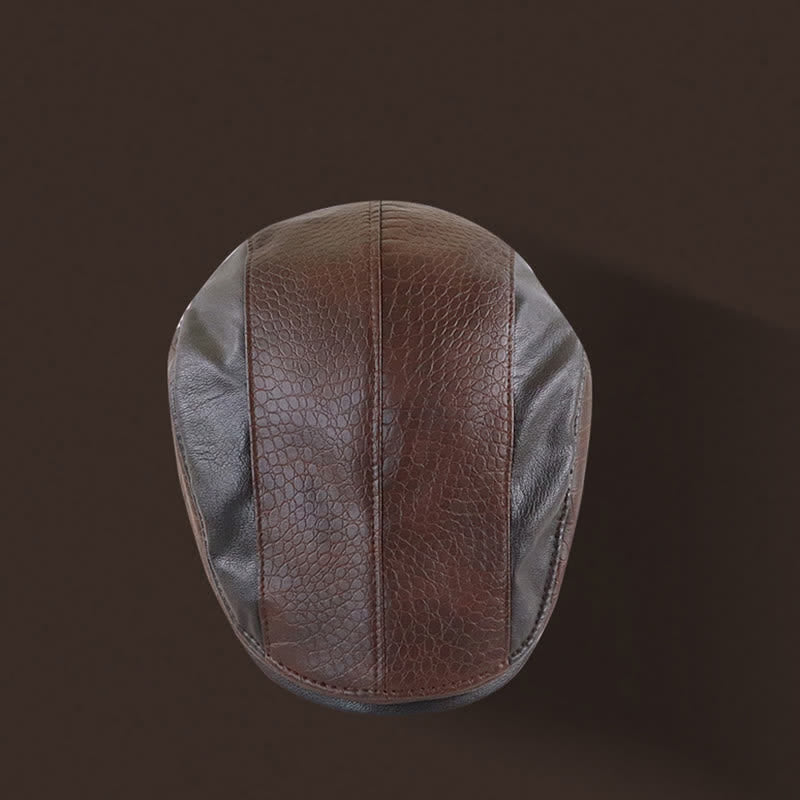 Alligator Print Vintage Stitching Leather Beret Hat - image 2
